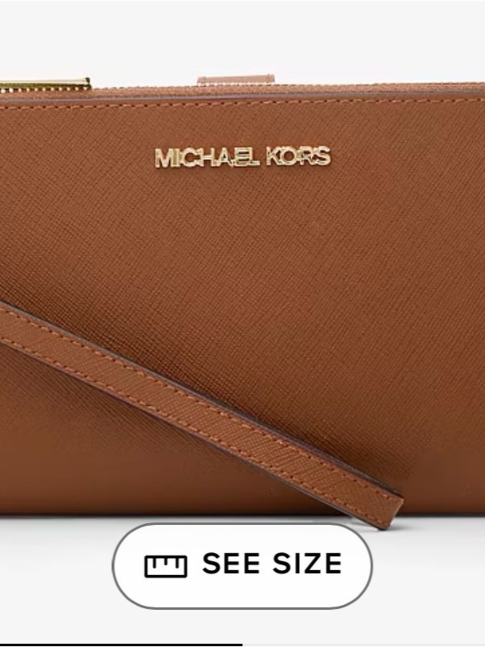 Michael Kors Tan/Brown Leather Smartphone Wristlet with Gold Logo